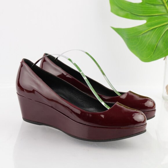 Marc Jacobs Womens Pump Size 7 Burgundy Patent Wedge Heel Platform Dress Shoe - Picture 14 of 14